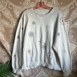 THE GREAT. White Floral Embroidered Sweater